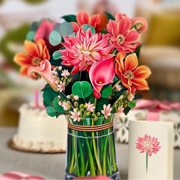Pop Up Cards 12" Flower Floral Bouquet 3D Popup Greeting Cards w note card New - Picture 5 of 9